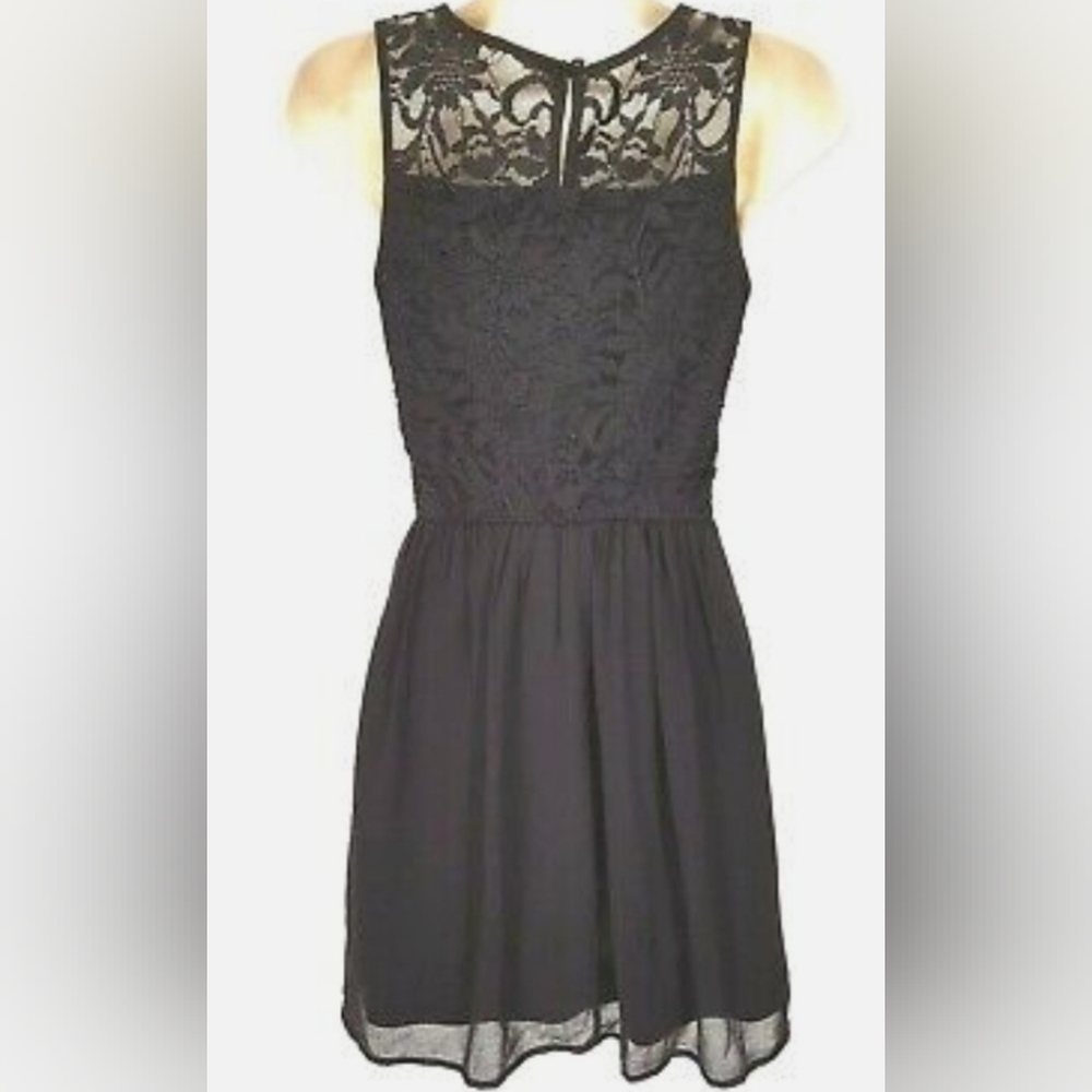 Lily Rose Women's Black Lace Mini-Flare Party Dress, size small - Picture 2 of 9